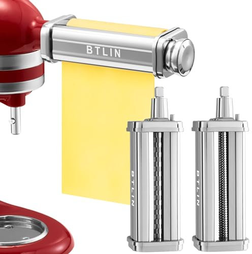 BTLIN Pasta Maker Attachments for all KitchenAid Stand Mixer, Including Pasta Sheet Roller, Spaghetti Cutter, Fettuccine Cutter, 3 Piece