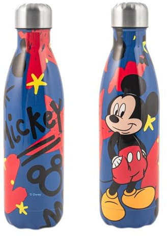 H&H Mickey Lifestyle Bottiglia Termica Bimbo, Borraccia in Acciaio Inox, Decorata, Lt 0,5, Ermetica, BPA Free