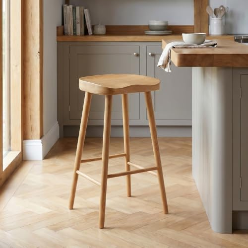 The Furniture Market Shaker Style Saddle Seat Counter Stool | Ergonomic Contoured Seat | Solid Wood | No Assembly Required | Kitchen Island Height Stool | H 680mm x W 420mm x D 370mm (Cheshire Oak)