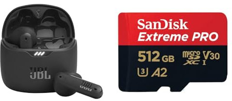 JBL Tune Flex TWS – wasserdichte & SanDisk Extreme PRO microSDXC UHS-I Speicherkarte 512 GB + Adapter & RescuePRO Deluxe (Für Smartphones
