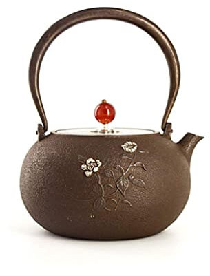 JapanCast Iron Tetsubin Teapot Mini Iron Kettle Cast Iron Kettle Handmade Uncoated Copper Lid Tea Set 1200Ml (2.0 Kg) Tea Accessories