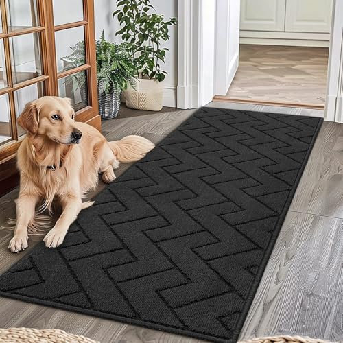 Biscpro Teppich Läufer,60x180cm Waschbarer rutschfest Schmutzfangmatte Teppich Läufer für Eingangsbereich Wohnzimmer,Flur,Büro,Schlafzimmer,Küchen-Dunkelgrau