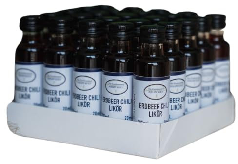 Erdbeer Chili LIkör klein 2 CL Shot | original Erdbeer-Likör mit Chili Alte Gutsbrennerei Philipp Koch | 25x 20 ML Partyshot Erdbeere Chili Likör | Schnaps Shot fruchtig & dezent scharf
