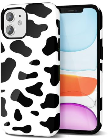Svanove Cow Print Phone Case for iPhone 11 Case Girly Trendy Pattern, Retro Cool Animal Print, Luxury Cute Case for Women Girl, Glossy Aesthetic Y2k Hard Shell Plastic Slim Cover, Black