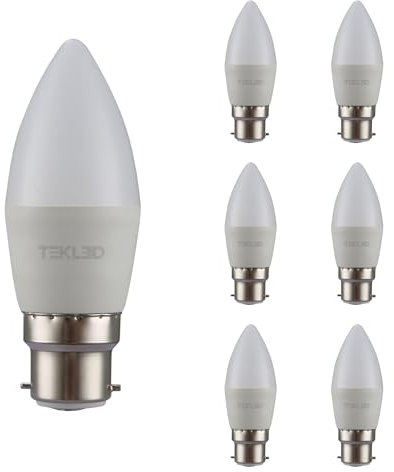 TEKLED® C37 Candle DIMMABLE Cetus LED Bulbs | B22 Bayonet Cap | Energy Saving 6W Light White Glass Bulb 50W Incandescent Bulb Equivalent | 470LM | 6-Pack | 6000K Cool Daylight