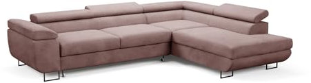 BETTSO - Sofa L Form - Ecksofa mit Schlaffunktion und Bettkasten - 272 x 202cm, Liegefläche 123 x 95cm. - Big Sofa, Wohnlandschaft XXL, Relaxfunktion - Ottomane Rechts, Cord Rosa