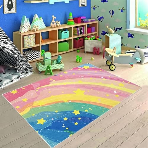 Lacomfy Kinderteppich, 7,6 x 12,7 cm, Rosa, Mädchen-Schlafzimmerteppich, bunte Sterne, rutschfest, waschbar, weicher Teppich, niedlicher Kinder-Bodenteppich für Wohnzimmer, Klassenzimmer