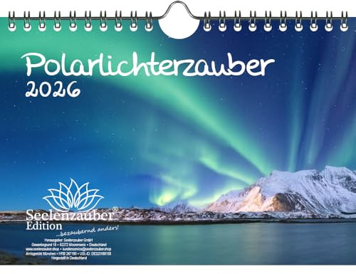 Polarlichterzauber DIN A5 Kalender für 2026 Polar Nordlichter - Geschenkset Inhalt: 1x Kalender, 1x Weihnachtsanhänger (insgesamt 2 Teile)