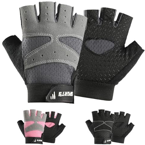Mecmbj Guantes Bici Niño, Guantes Ciclismo Medio Dedo para Niños de 5 a 7 Años, Antideslizantes, Porosità, Adecuado para Ciclismo, Escalada, Patinaje sobre Hielo(Gris)