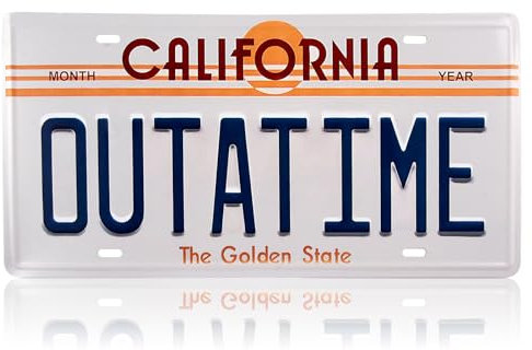Back to the Future OUTATIME License Plate,Metal Stamped Replica with Four Fixing Holes,30cmx15cm(12inx6in) Back to the Future Registration Plates for Cars, Bars, Cafes, Restaurants,and Walls