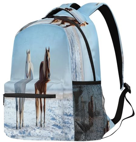Winter Horses Backpacks for Men Women Boys Girls Large School Bookbag Back Pack Hiking Travel Laptop Back Pack Rucksack Casual Daypack