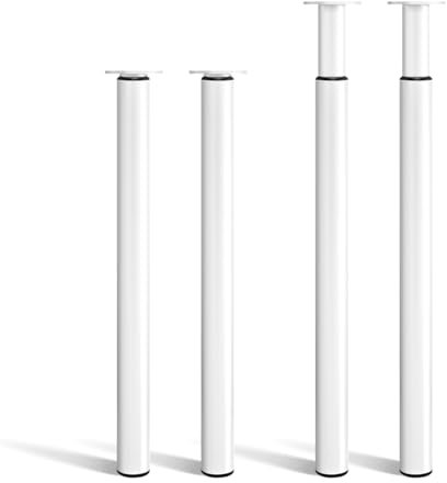 CROWNSHOP Table Legs, Adjustable Metal Breakfast Bar Leg, 71-110 cm Height, 60 mm Diameter, Folding Design for Kitchen Worktop, Dining Table (White, 4PCS)