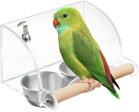 DGMI Transparente Vogelfutterspender,futterspender wellensittich,Automatischer Vogelfutterspender,Edelstahl Doppel-Vogelnäpfe mit rutschfestem Ständer für Wellensittiche, Kanarienvögel,Nymphensittic