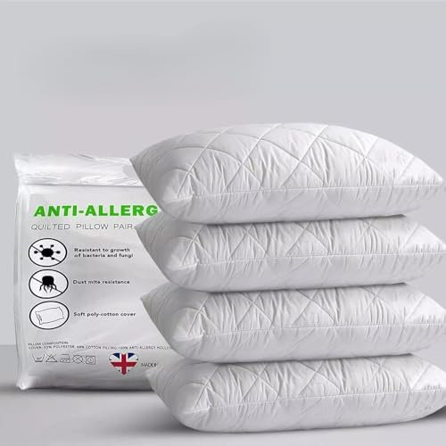 NIGHTSLEEP Pillows 4 Pack quilted Extra Filled luxury bounce back bed Pack Hotel Quality Bed Pillow Pair Luxury Firm Support Side Sleeper Pillow Back Neck Pain Relief Support Pillows (1)
