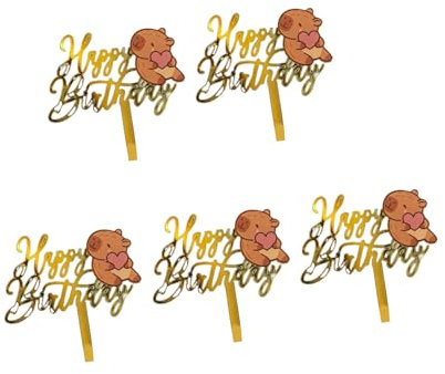 Cupcake-Topper Happy Birthday, Acryl, Cartoon-Tiere, Geburtstagskuchendekoration, Geburtstagsparty-Zubehör für Kinder, 5 Stück