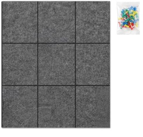 NZNSML 9 Stück Pinnwand Groß Filz 120 x 90 cm Filz Pinnwand Dunkelgrau | Selbstklebend Filzpinnwand 9 mm Dick Korkwand Alternativen mit 50 Stecknadeln für Büro Zuhause Küche Fotos Memos