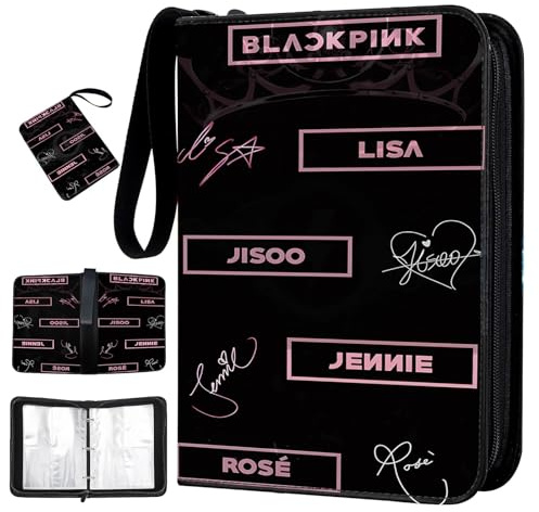 Sammelalbum für Karten, Kpop Idol Jisoo Lisa Rose Jenny Muster Photocard Holder Book,Sammelkarten Album 4 Fächer,Wasserfest Karten Heft Ordner mit Reißverschluss Tragegriff und 50 Taschen, Jenny