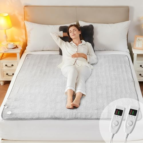 CELESTA Wärmeunterbett 160x140cm, Heizdecke mit 5 Temperaturstufen & LED-Controller, waschbare Decke aus weichem Flauschstoff, atmungsaktiv in Grau