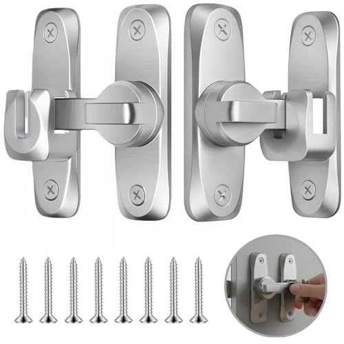 2 Packs 90/180 Degree Flip Door Latch Lock, Sliding Door Latch Locks, Flip Latches Gate LatchesFlip Sliding Barn Gate Lock for Bathroom Garage Garden Cabinets Window Barn Doors, with Screws, Silver