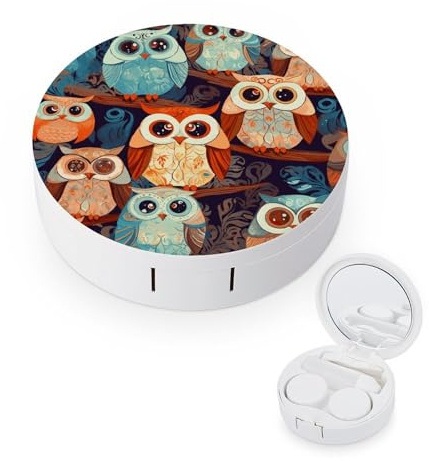 FekiLoot Anime Owl Contact Lens Cases, Cute Contact Lenses Lens Box Set Outdoor Mini Contact Lens Soak Storage Kit with Mirror Daily Vision Care And Outdoor Use