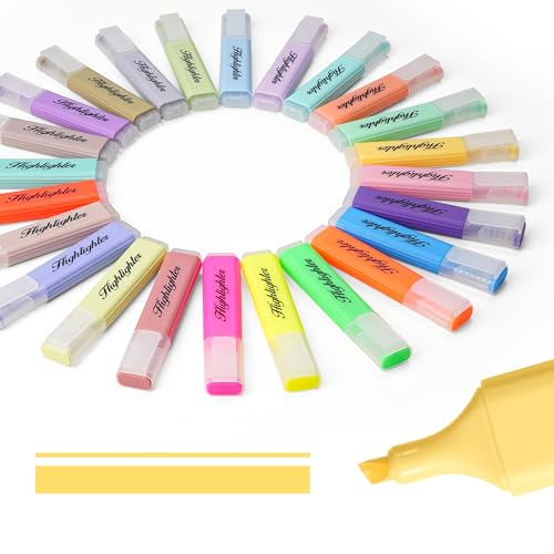 BONACE Pastel Textmarker, 24er Set Makronen-Farben, mit Keilspitze | Mini-Textmarker auf Wasserbasis, 6 helle und 18 weiche Farben für Notizen, Tagebücher und Büro