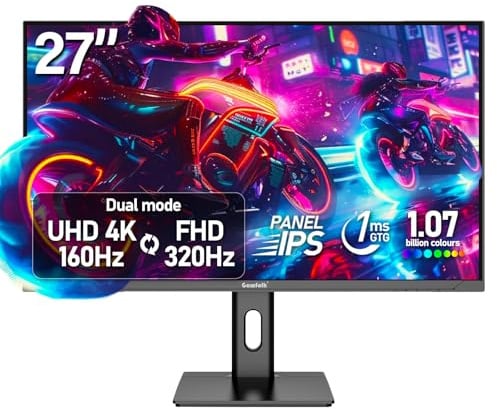 Gawfolk 27 Inch 4K Gaming Monitor, UHD 160Hz/ FHD 320Hz Dual Mode PC Monitor, IPS Computer Screen, Built-in Speakers, PIP/PBP, FreeSync, HDMI 2.1 & DP 1.4, Wall Mount Compatible 75 * 75mm