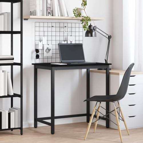 PUGYNBK Höhenverstellbarer Arbeitstisch 100x50 cm, Schreibtisch in Schwarz Eichen-Optik aus Holzwerkstoff und Stahl, Stabiler multifunktionaler Tisch für Büro und Zuhause