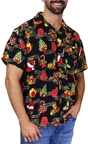 King Kameha Funky-Hawaii-Hemd, Weihnachten, Herren, Kurzarm, Christmas-Music, Schwarz, 6XL