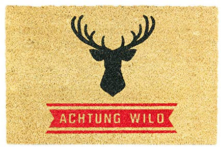 LAKO Cocoprint UNO Fußmatte, Kokos, 015 Tier Sprüche Elch Achtung Wild, 60 x 40 x 1,5