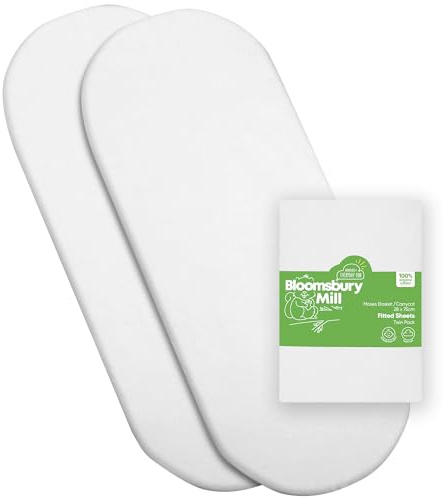 Bloomsbury Mill - Moses Basket Sheets - 28x75 cm - 2 Pack - 100% Organic Cotton - Soft and Breathable Moses Basket Fitted Sheet for Baby Bedding & Mattress - Plain White