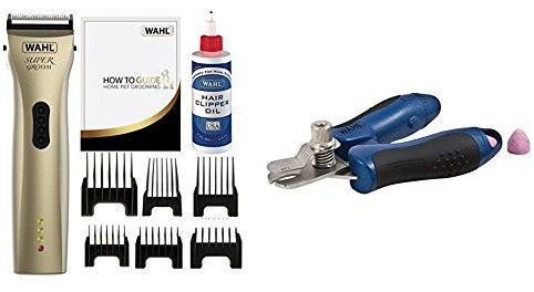 Wahl Premium Pet/Dog Cordless Grooming Set Super Groom Clipper and EZ Nail clipper and file