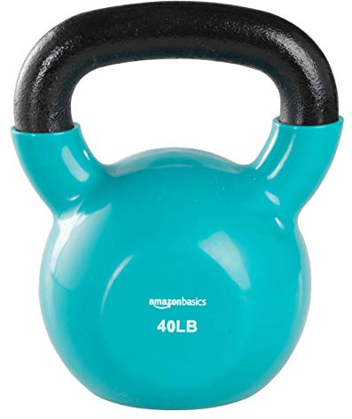 Amazon Basics Vinyl Kettlebell, 40 Pounds, Light Blue
