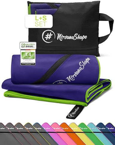 NirvanaShape Mikrofaser Handtuch, Microfaser Handtücher leicht, kompakt als Badetuch, Reisehandtuch, Strandtuch, Sporthandtuch, 2er Set L+S 140 x 70 + 60 x 40 cm