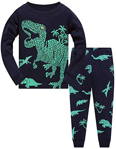 TEDD Boys Pyjamas for Kids Dinosaur Pjs Sets Cotton Toddler Clothes Long Sleeve Sleepwear Nightwear 2 Piece Outfit, 04 Deep Blue, 5-6 Years