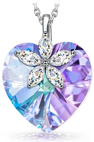 Alex Perry Muttertagsgeschenk Kristall Halsketten für Frauen Kette Damen Blume Herz Anhänger Halskette 925 Silber Stimmungskette Weihnachten Geburtstag Geschenke Ketten für Mädchen