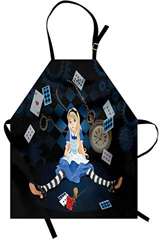 ABAKUHAUS Alice im Wunderland Kochschürze, Rose Blumen, Unisex-Küchenlätzchen mit verstellbarem Hals für Kochen Gartenarbeit, 67 cm x 80cm, Dunkler Schieferblau