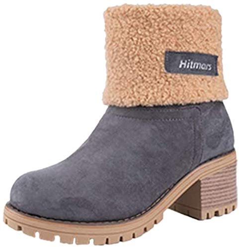 Hitmars Stivali Donna Invernali Stivaletti Camoscio Boots con Tacco Largo 6CM Stivali Foderati Caldi Scarpe Eleganti Comodi Moda Grigio EU 35