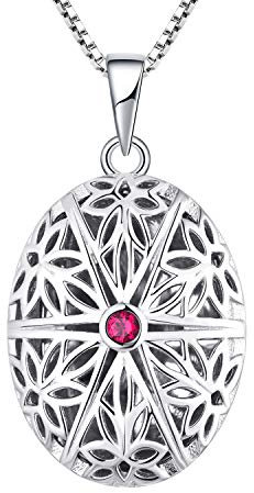FJ Oval Foto Medaillon Kette Damen 925 Sterling Silber Personalisierte Medaillon zum öffnen für Bilder Memory Medaillon Anhänger Halskette mit Rubin Schmuck Geschenke für Frauen Mädchen