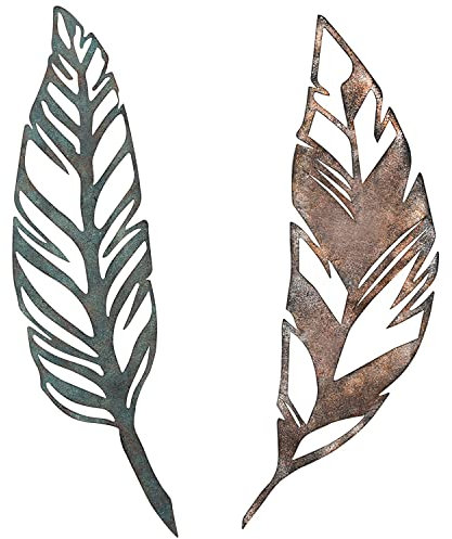 Retrome Wanddekoration aus Metall mit Federn, 2 Stück