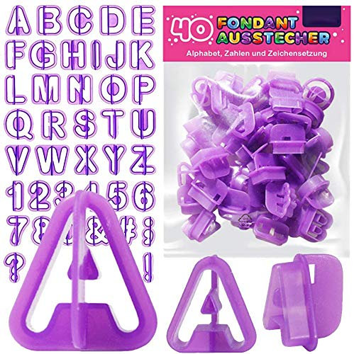 Juego de 40 moldes de letras y números para fondant, cortador de papel alfabeto, cortador de papel alfabeto, cortador de galletas de fondant, mini símbolos matemáticos alfanuméricos para hornear