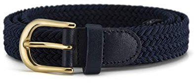 Streeze Damen elastischer geflochtener Stretchgürtel. 25 mm Breite gewebt mit Goldschnalle 5 Größen XS – XL (Marine, XL)