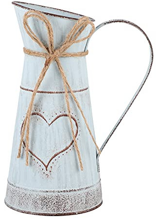 Cabilock Coeur Forme de Fleur en Métal Vase Shabby Chic Rustique Lait Peut Galvanisé Métal Cruche Pichet Vase pour Le Mariage Home Office Café Décor