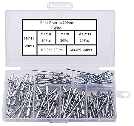 120 Stücke Alu Blindnieten Sortiment, Aluminium Niet Sortiment, Aluminium Popnieten Satz, Blindnieten, Pop Nieten, 6 Verschiedenen Größen, Silber, für Metall, Holz, Kunststoff, Möbel