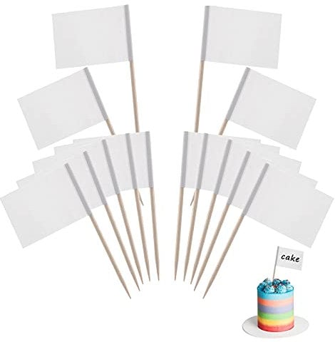 VEGCOO 200 Pcs Blank Toothpick Flags, Cocktail Sticks Mini Food Labels Flags for Party Food, Cupcake Toppers, Cheese Labels, Fruit Salad, Baby Shower Names, Pub BBQ Party Supplies (White)