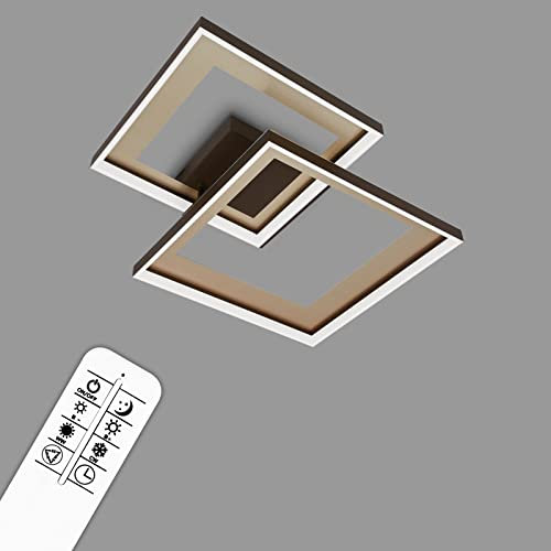 BRILONER Leuchten - LED Deckenleuchte dimmbar mit Fernbedienung, schwenkbare LED Deckenlampe, warmweiß, neutralweiß, kaltweiß, eckig, gold eloxiert-braun, 568x480x95mm (LxBxH), 3567-017