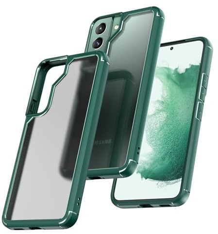 TOCOL 5 in 1 for Samsung Galaxy S22 Case 6.1 Inch, with 2 Pack Screen Protector + 2 Pack Camera Lens Protector, Translucent Matte Back [Military Grade Protection] Shockproof Slim for S22 Case, Green