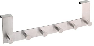 axentia Türgarderobe mit 6 Haken, Kleiderhaken für die Tür ohne Bohren, Türhaken für Küche, Badezimmer, Wohnzimmer und Flur Silber