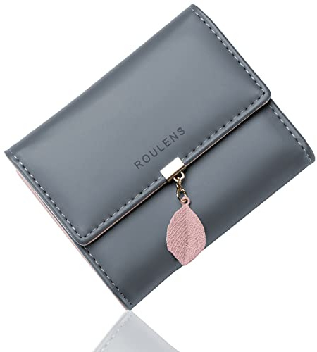 Roulens Portafoglio in pelle PU borsa con RFID da donna con ciondolo foglia con cerniera