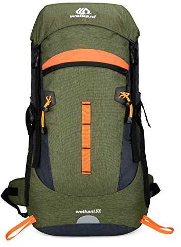BWBIKE Outdoor Wanderrucksack 50L Wasserdichter Camping Trekking Rucksack Sport Daypack Reisetasche mit Regenschutz, Grün