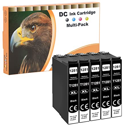 D&C 5X Schwarz Druckerpatronen kompatibel für Epson T-1285 T-1281 Black für Epson Stylus Office BX-305 S-22 SX-125 SX-130 SX-230 SX-235 SX-420 SX-425 SX-430 SX-435 SX-438 SX-440 SX-445